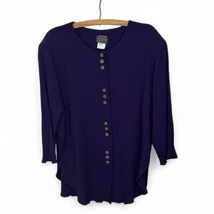 Vintage 80s Purple Crinkle Button-Down Women's Top Size 18